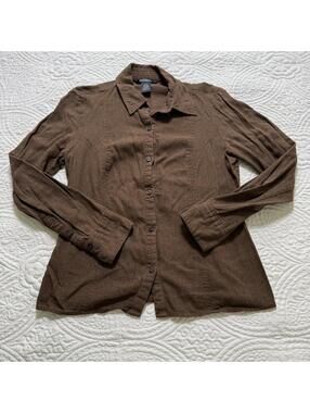 AUTOGRPAPH NEW YORK Wms‎ SZ 6, Chocolate Brown Linen Blend Long Sleeve Button up
